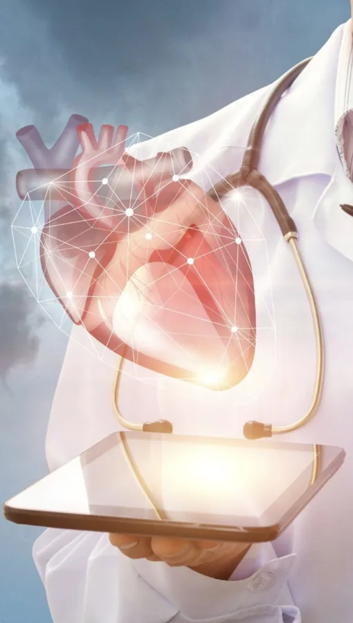 Imagem representando autoridade médica e tecnologia na saúde
